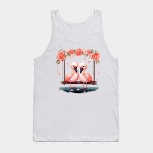 Valentine Flamingo Couple On Swing Tank Top